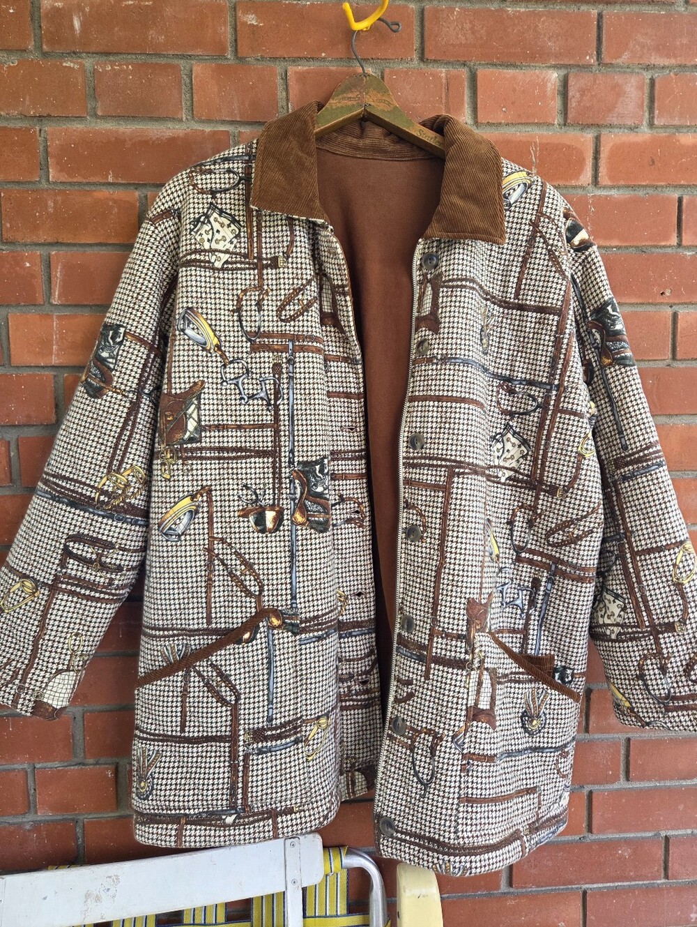 Vintage 90s Jones New York Equestrian Print Barn Jacket Size XL, Brown Corduroy